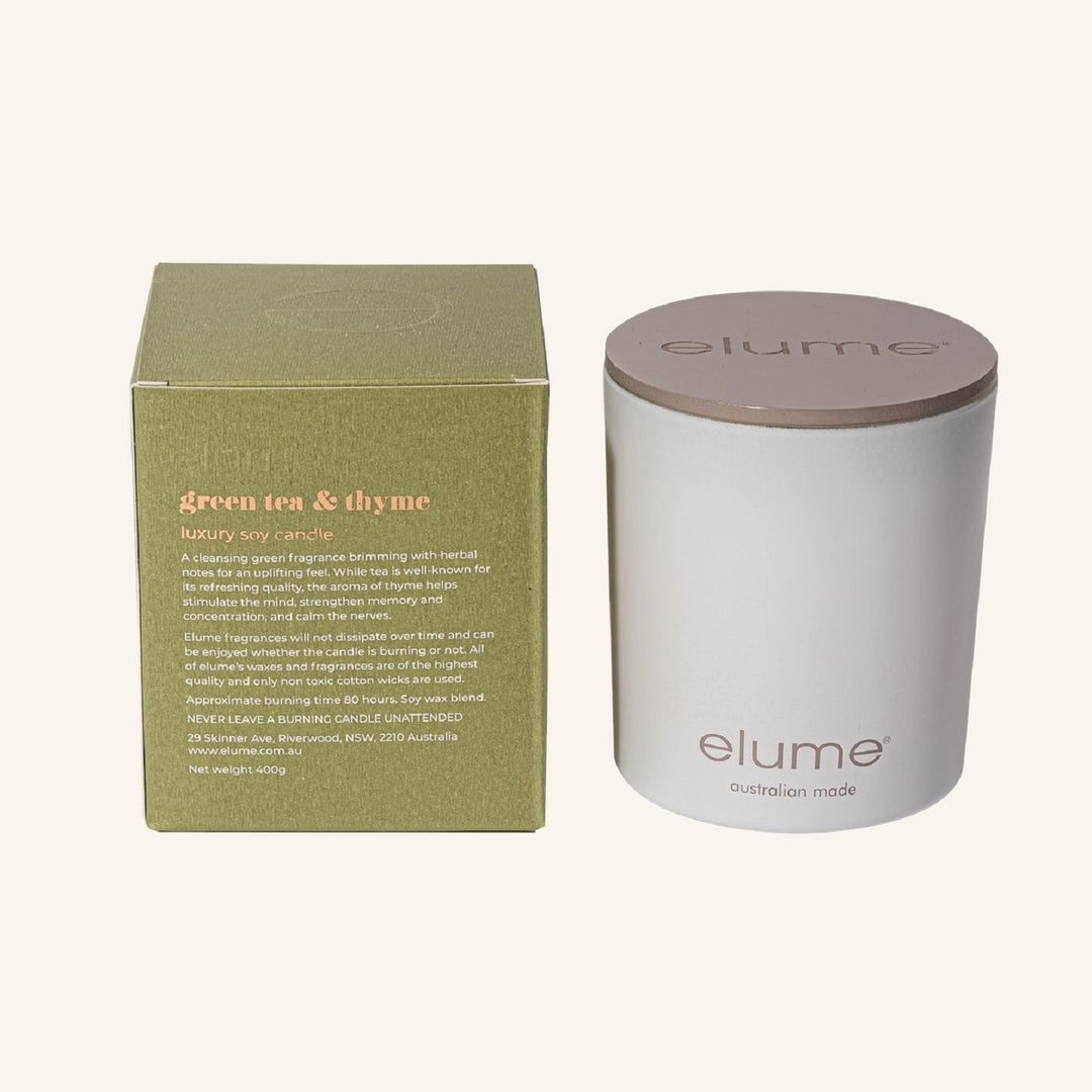 Green Tea & Thyme Luxury Soy Candle Jar | Elume