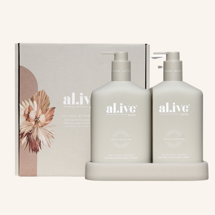 Hand & Body Wash & Lotion + Tray - Sea Cotton & Coconut | al.ive body